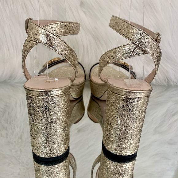 Gucci Gold Marmont Double G Platform Sandals - Picture 6 of 11